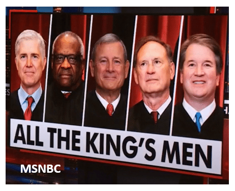 Minority rule is manifested in the Supreme Court, particularly five men: Alito, Thomas, Roberts, Gorsuch, Kavanaugh
